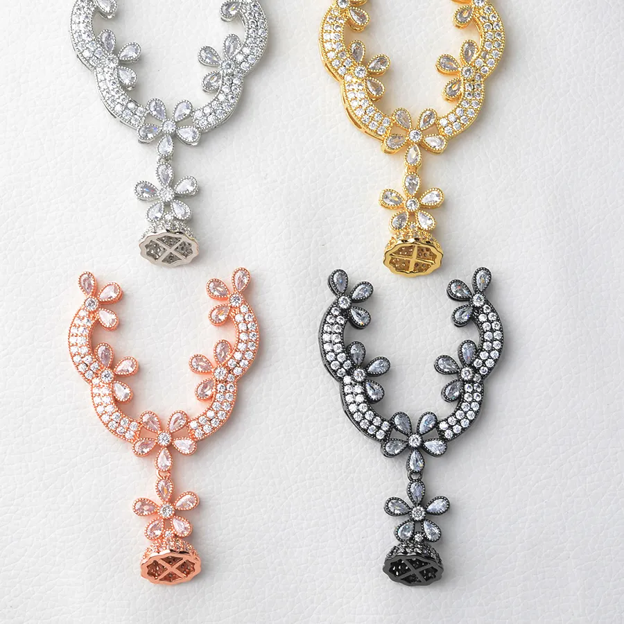 Authentic 1 PCS Gold Plated Micro Pave CZ Flower Charm Connector For Necklace