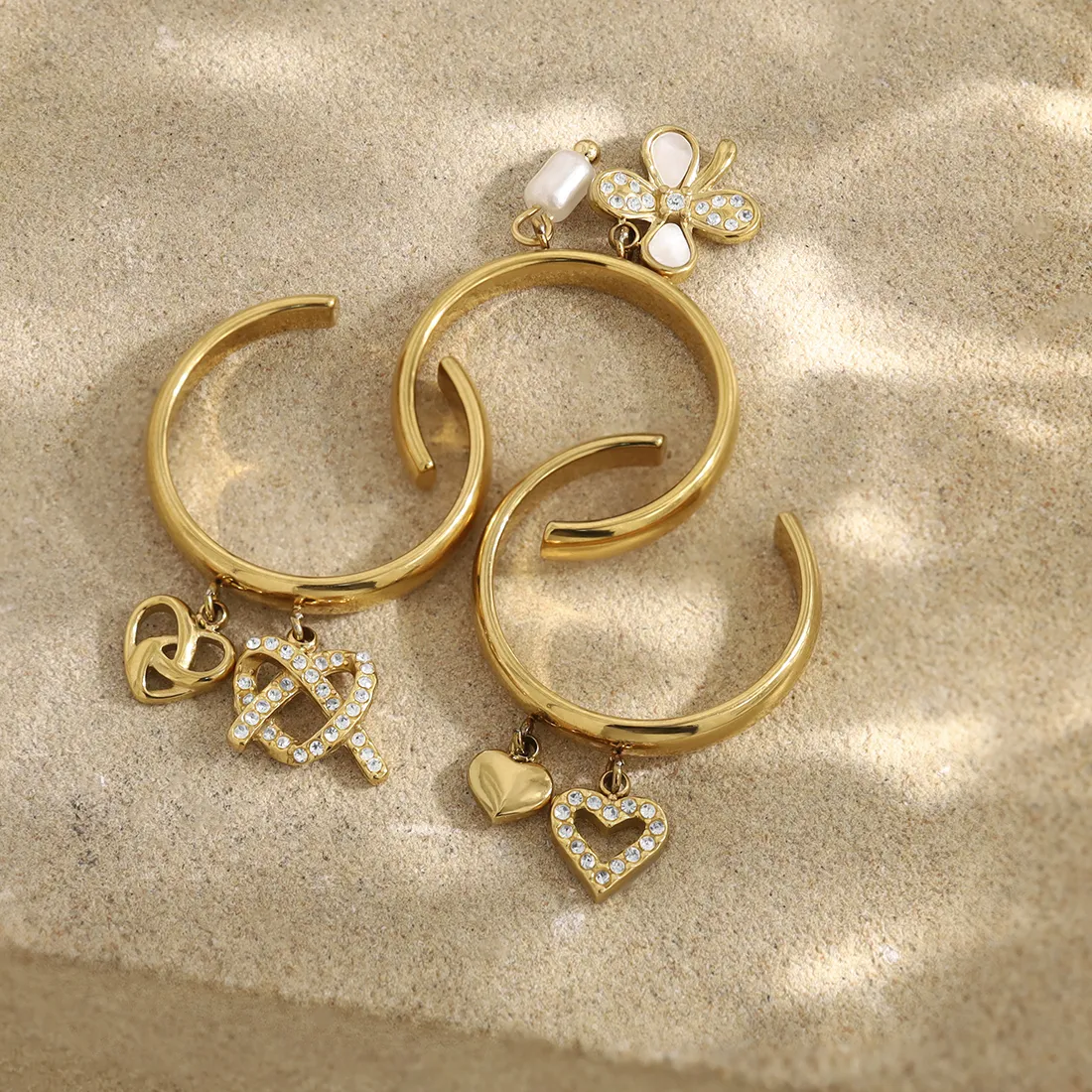 Authentic WILD & FREE Trendy Charm Stainless Steel Open Rings for Women Vintage Chic 18K Gold Plated Tarnish Free Waterproof Jewelry