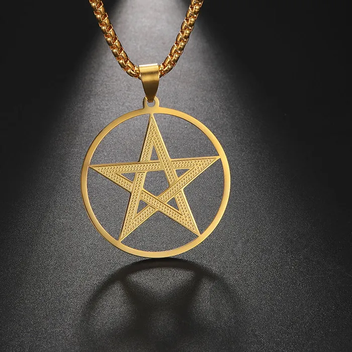 Authentic Hip Hop Openwork Pentagram Pendant Necklace for Men Women Gold Color Box Chain Necklace Jewelry