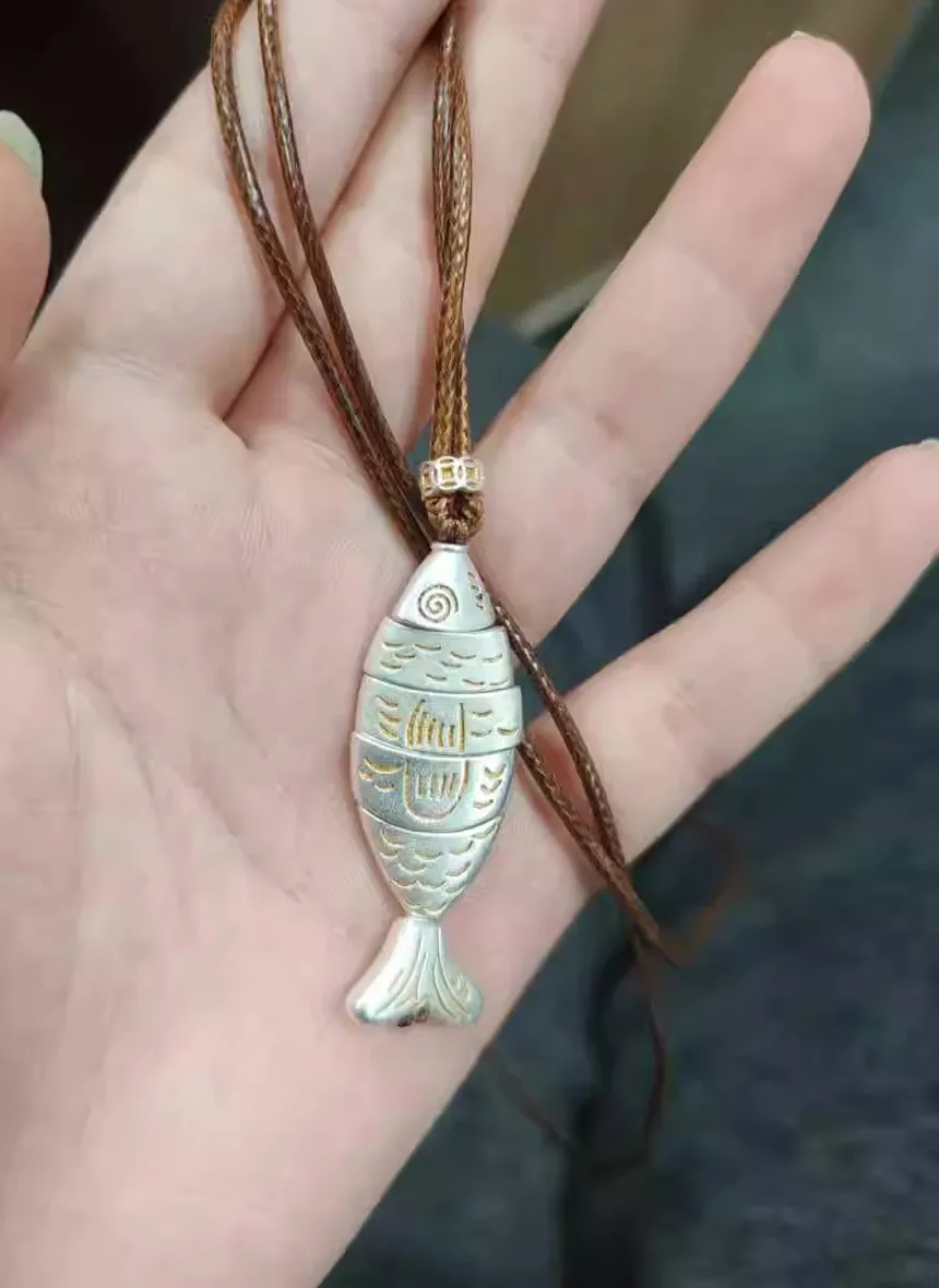 Authentic Boho Vintage Men necklace Adjustable Genuine Leather Cord Necklace fish Pendant Long charm Necklace Gift handmade jewelry