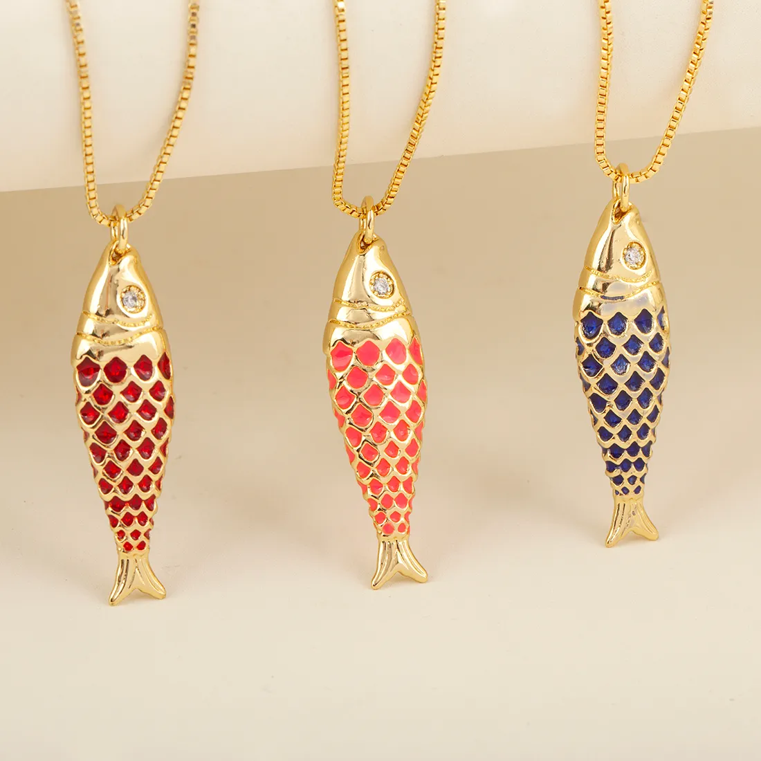 Authentic Nidin New Arrival S/L Sizes Enamel Fish Charm Pendant Necklace For Women Fashion Versatile Copper Chain Link Jewelry Gifts