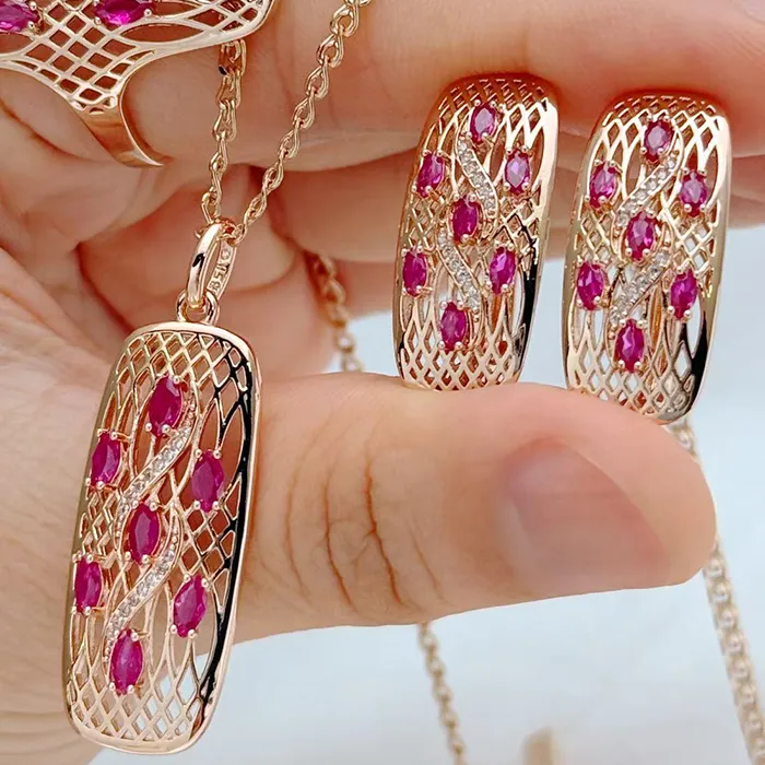 Authentic Trio of Eternal Love: Shimmering Rose Gold Rose Zircon Set