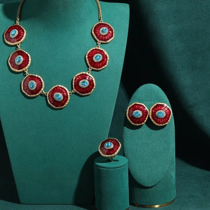 Authentic Woman Vintage Evil's Eye Blue Jewelry Sets Red Crystal Choker Necklace Charm Stud Earrings Retro Ring Elegant 2026 Party Quality
