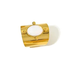 Authentic Gold Plated Natural Stone Wide Rings Vintage Turquoise Statement Jewelry