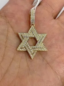 Authentic Real Moissanite 2.40Ctw Round Cut Star of David Pendant 14K Yellow Gold Plated