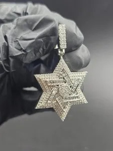 Authentic 3TCW Round Cut Lab Created Diamond Star Of David Pendant 14K White Gold Plated
