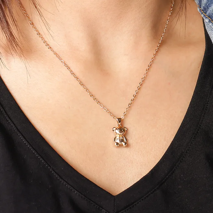 Authentic Aihua Bear Necklaces Gold Silver Color Chain Necklaces Pendants Modern Girls Jewelry