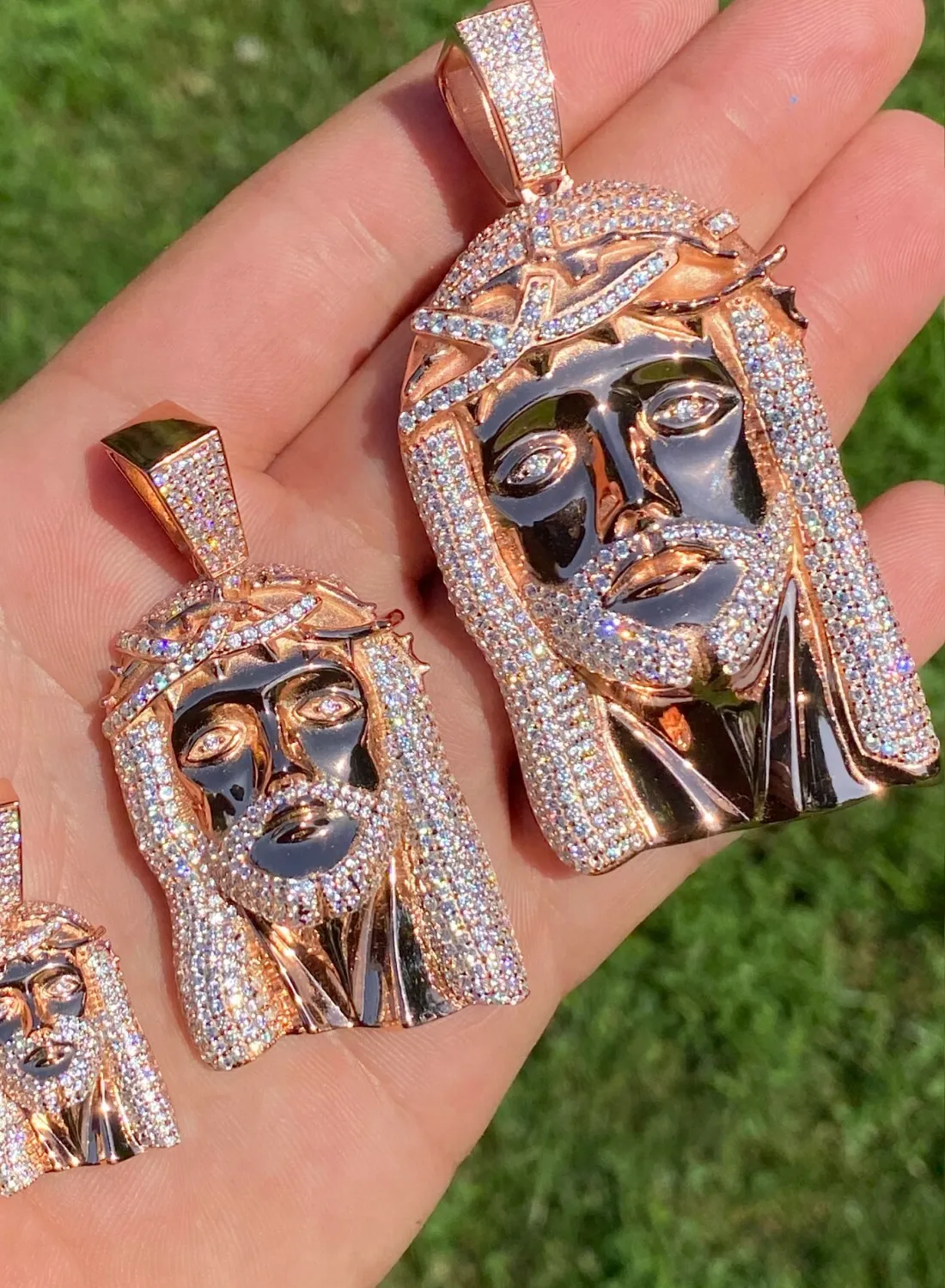 Authentic 14k Rose Gold Plated Real 925 Silver Hip Hop Jesus Piece Pendant Men CZ Necklace