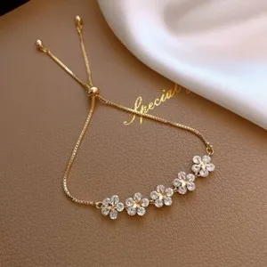 Authentic Fashion Rose Gold Plated Cubic Zirconia Bracelet Adjustable Bangle Women Jewelry