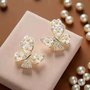 Authentic The Golden Chrysalis: Butterfly and Blossom Stud Earrings