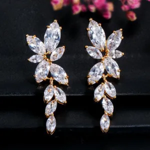 Authentic Ethereal Blossom: 585 Rose Gold Marquise Leaf Dangle Earrings