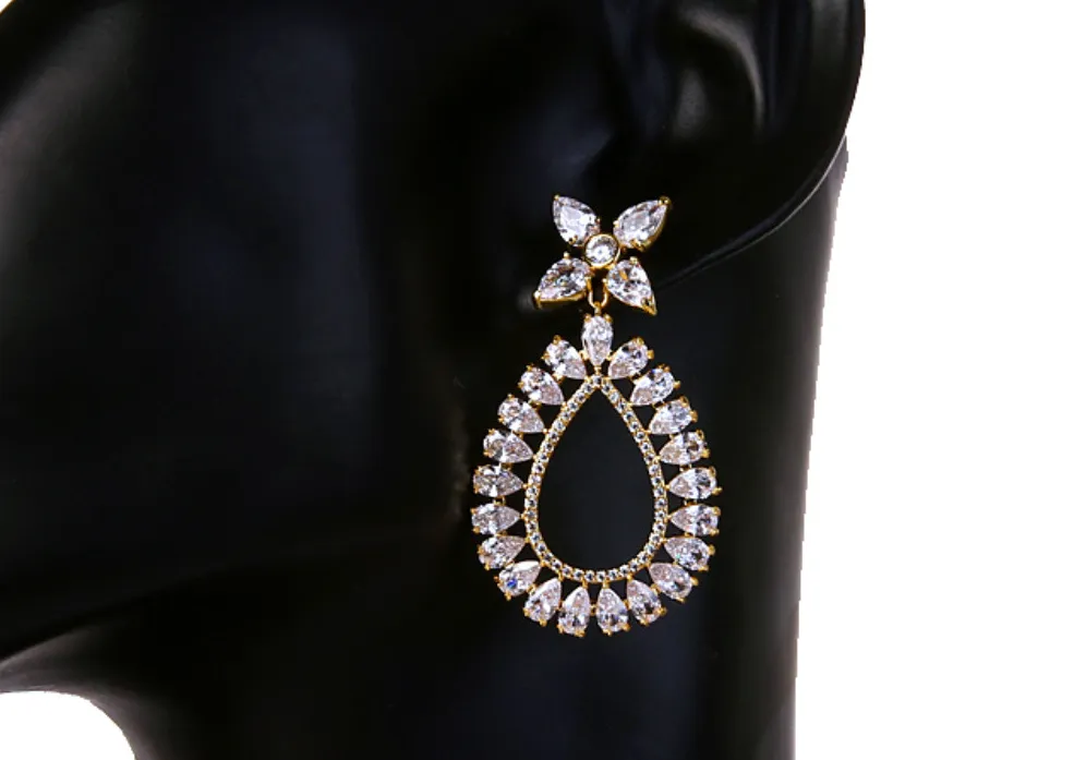 Authentic Celestial Bloom: White‑Gold Plated Flower Dangle Earrings