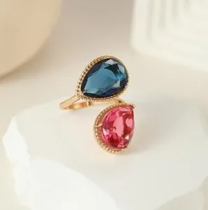 Authentic Celestial Ice‑Flower Ring – Mystic Blue‑Pink Bloom in Rose‑Gold Aura (Size 6‑10)