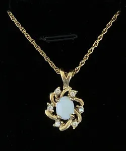Authentic Necklace Flower Opalite Gemstone Gold Plated Cubic Zirconia Pendant Gift CZ
