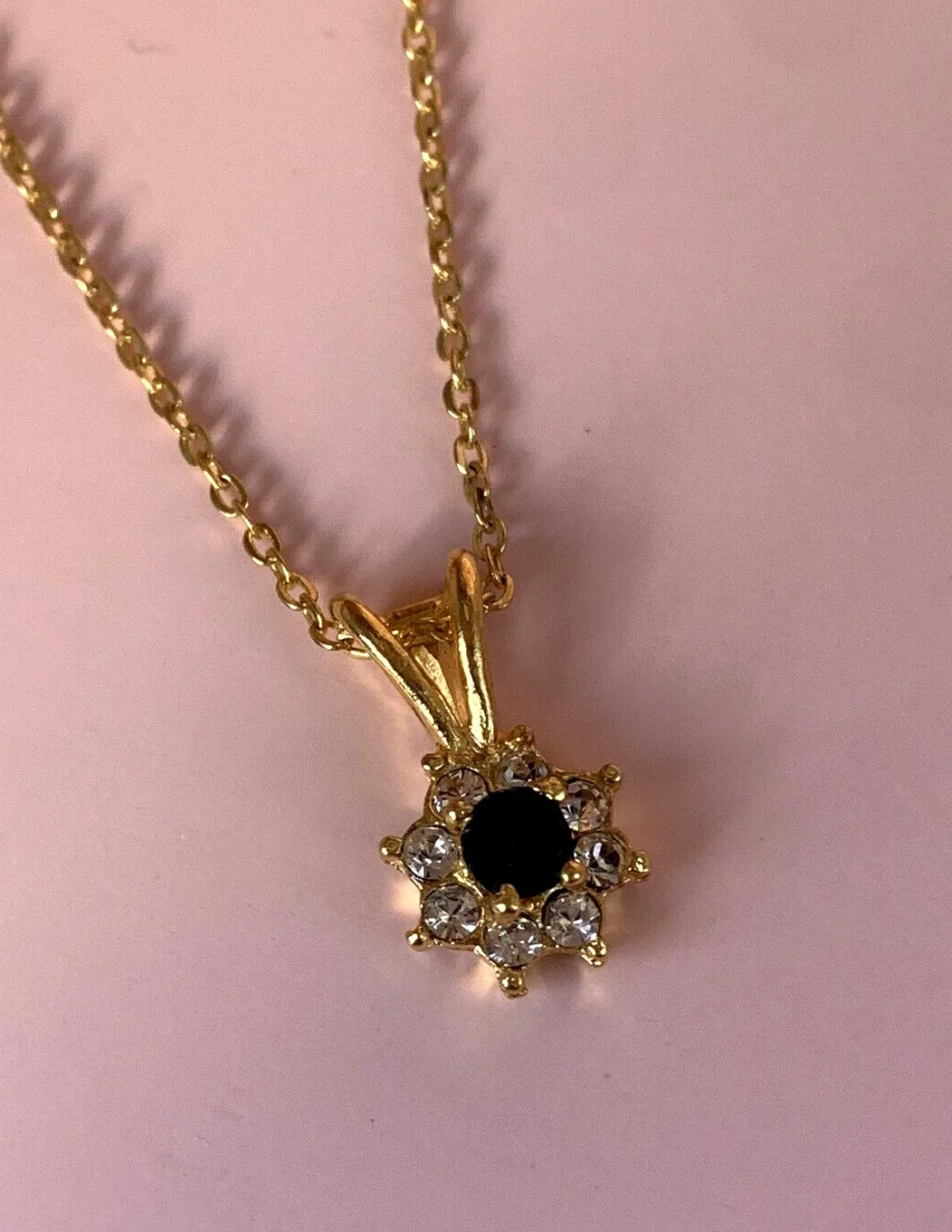 Authentic Necklace Flower Cubic Zirconia Gold Plated Midnight Blue CZ New Gift Party