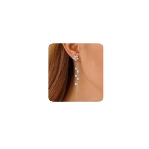 Authentic Gold Earrings for Women Trendy 14k White Gold Plated Cubic Zirconia Flower Da...