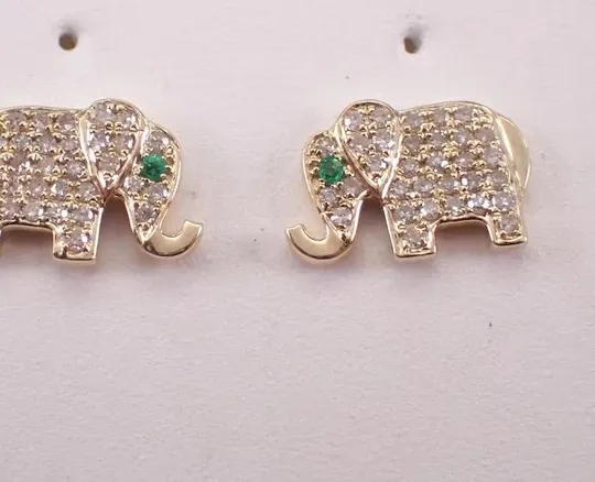 Authentic 2.10Ct Round Cut Moissanite Women's Elephant Stud Earring 14K Yellow Gold Plated