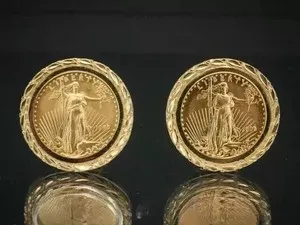 Authentic Without Stone 12 mm Coin Estate American Eagle Earrings 14K Yellow Gold Plated