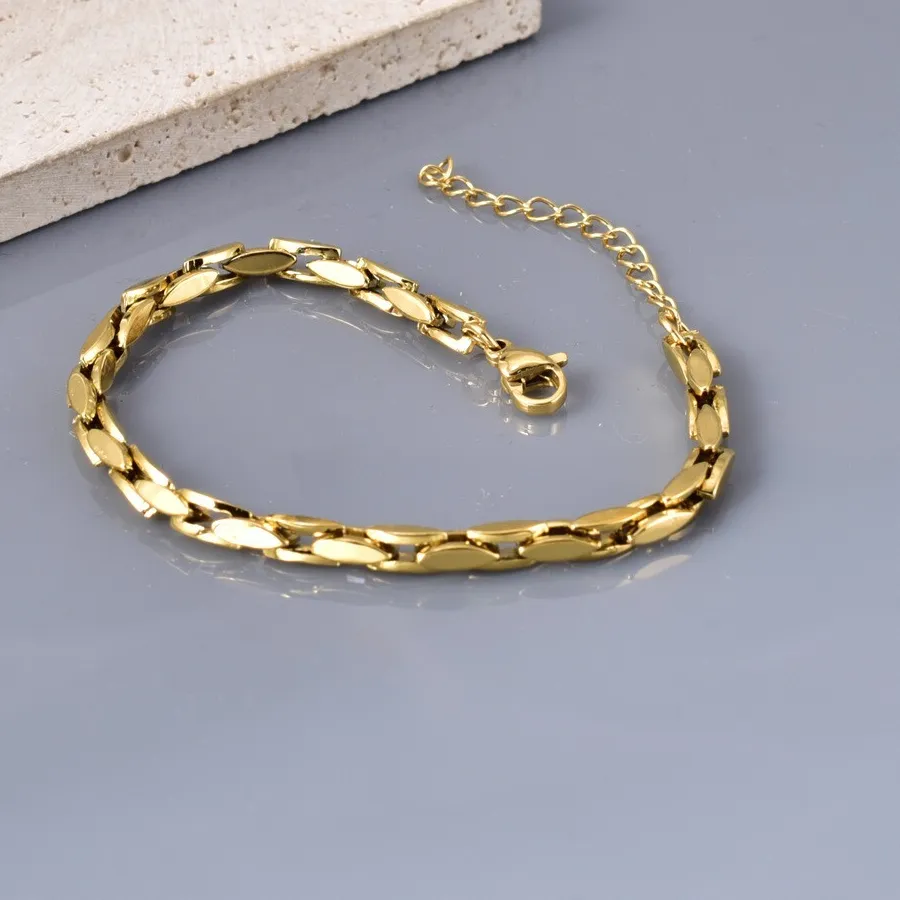 Authentic Women 18K Gold Plated 4mm Fancy Chain Snake Bracelet Bangle Anti-tarnish