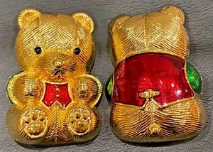 Authentic The Golden Guardian: Vintage Enamel Teddy Bear Talisman