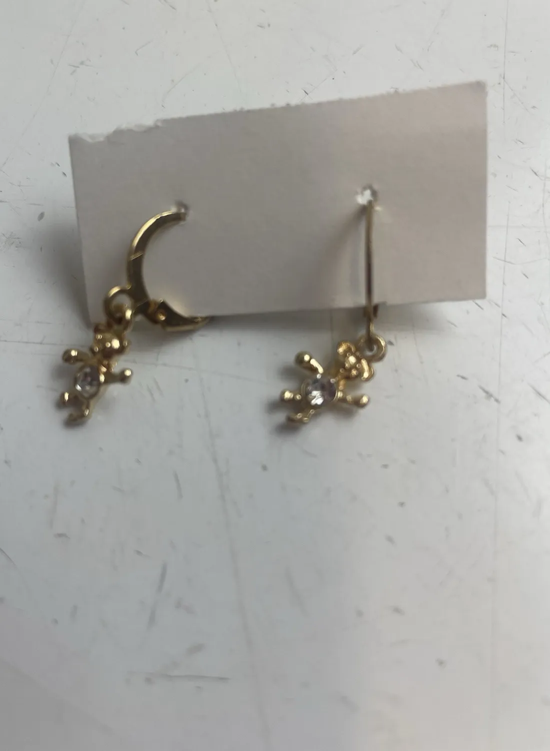 Authentic Celestial Embrace Gold-Plated Teddy Bear and Crescent Moon Earrings