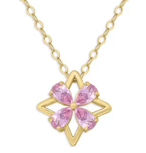 Authentic AQUA PINK PEAR FLOWER CUBIC ZIRCONIA 18K GOLD PLATED PENDANT NECKLACE 16" NEW