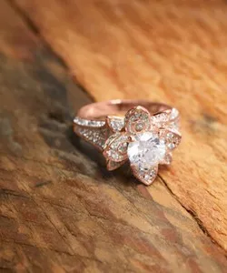 Authentic 18K White Gold Plated Cubic Zirconia Flower Ring Made With Swarovski Elements