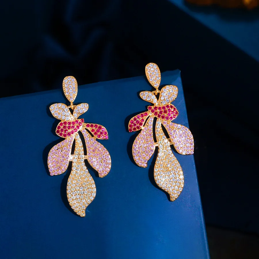 Authentic Celestial Bloom Radiant Gold-Plated Dangle Earrings