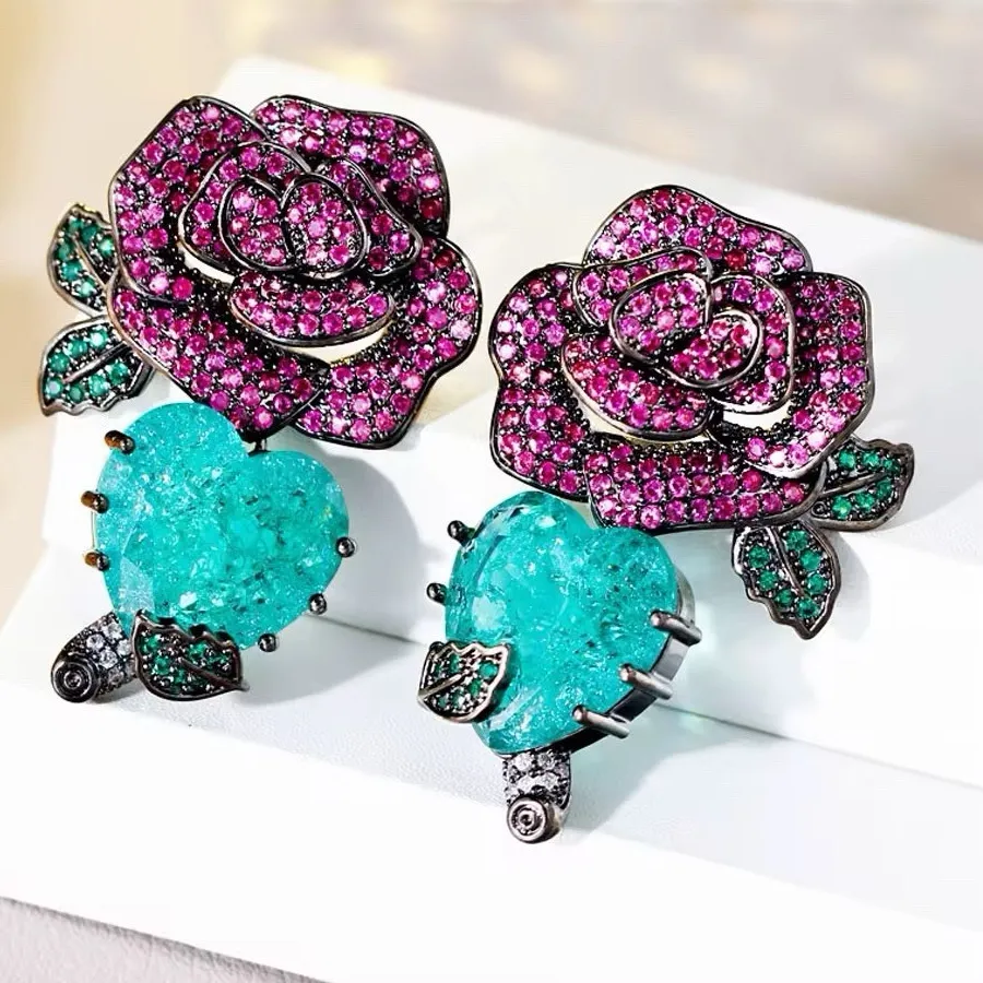 Authentic Midnight Bloom Cubic Zirconia Black and Gold Drop Earrings