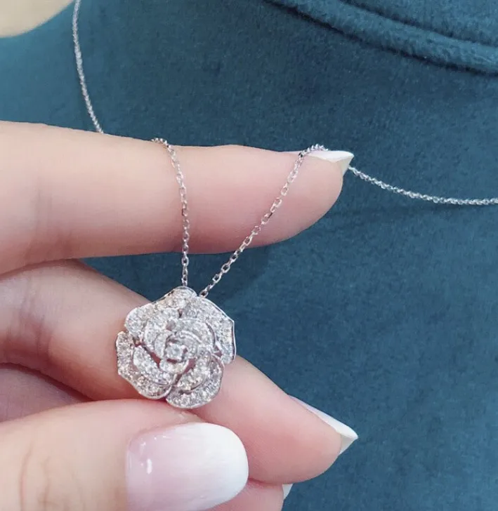 Authentic Petals of Enlightenment: 14K White Gold Plated Flower of Prosperity Necklace
