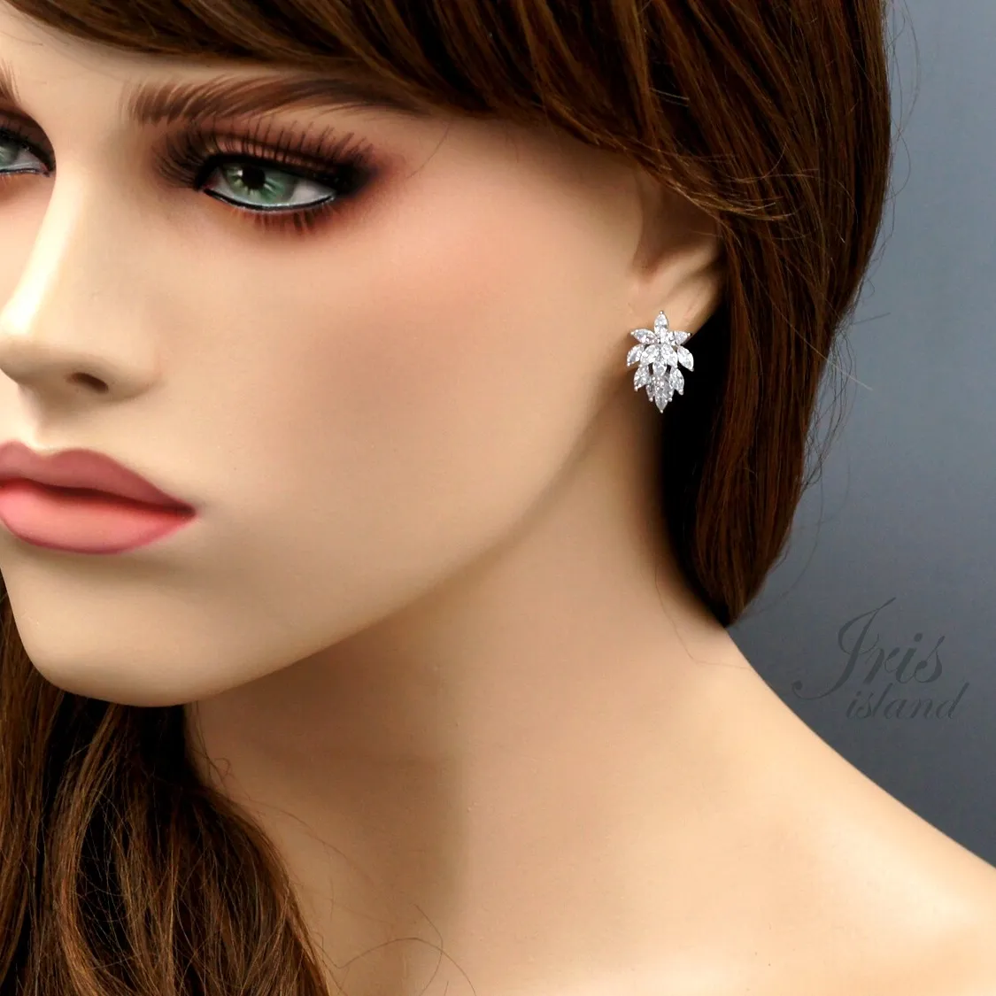 Authentic White Gold Plated Cubic Zirconia CZ Wedding Bridal Flower Studs Earrings 09184