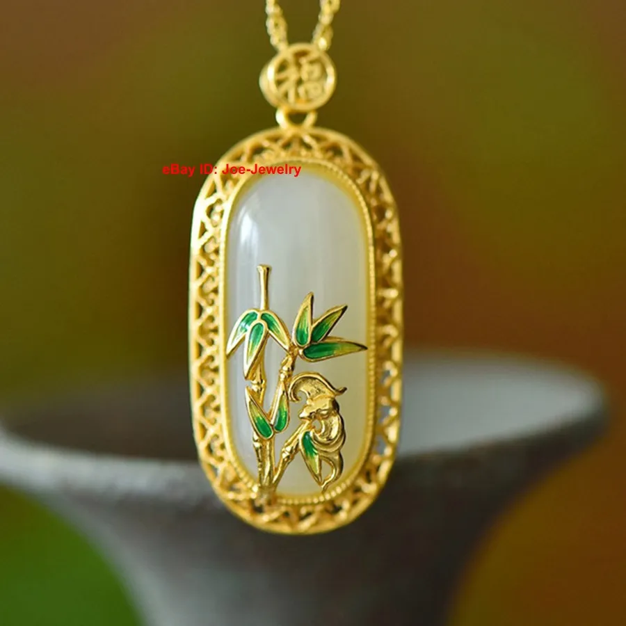 Authentic The Resilient Spirit: Gold-Plated Bamboo and White Jade Talisman