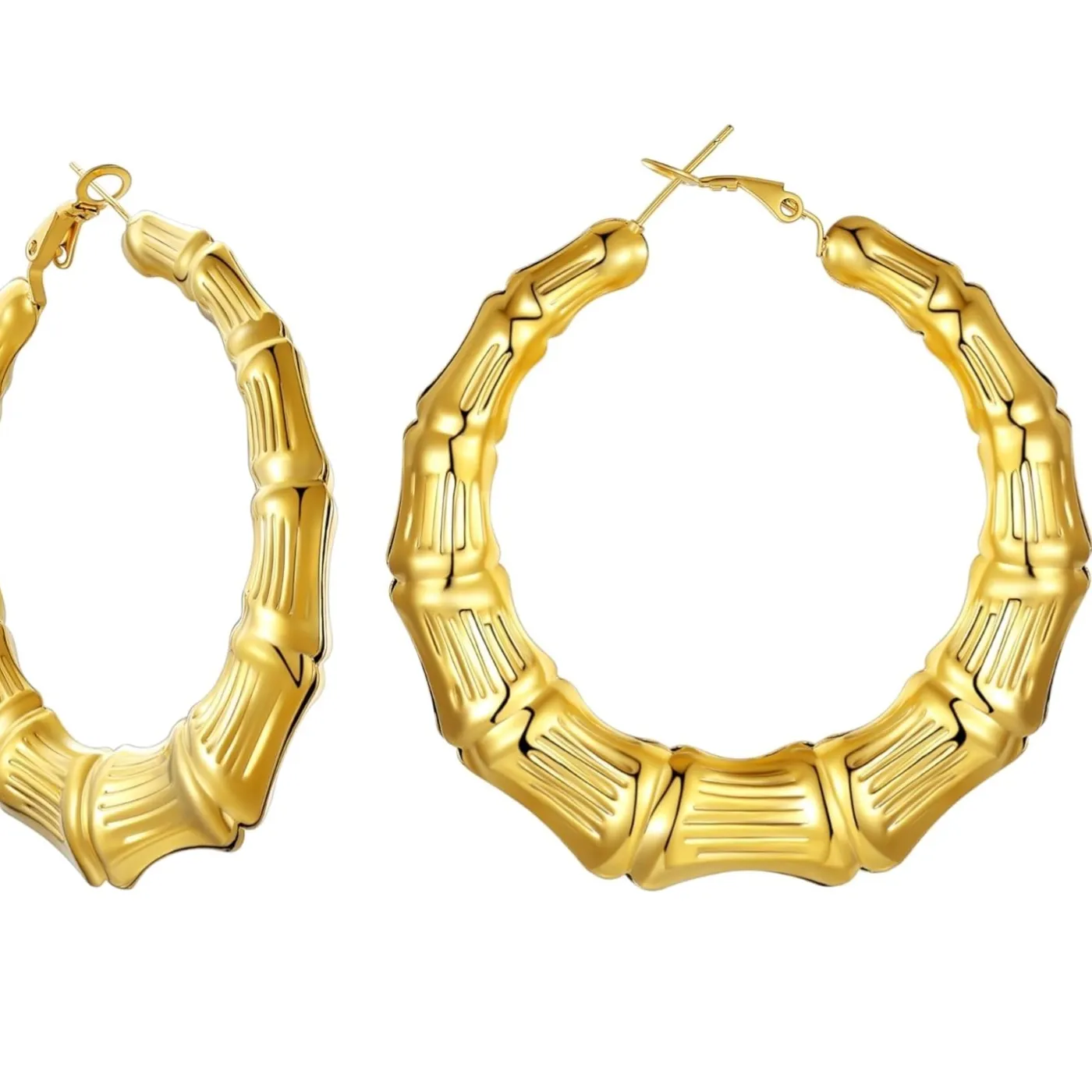 Authentic Verdant Resilience: 18K Gold-Plated Bamboo Hoop Amulets