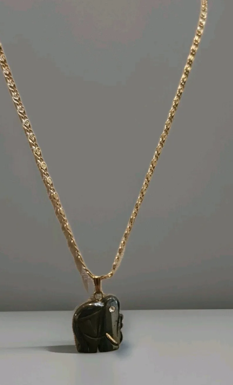 Authentic New Delicate Gold Plated Necklace With Hemetite Elephant Pendant 18"