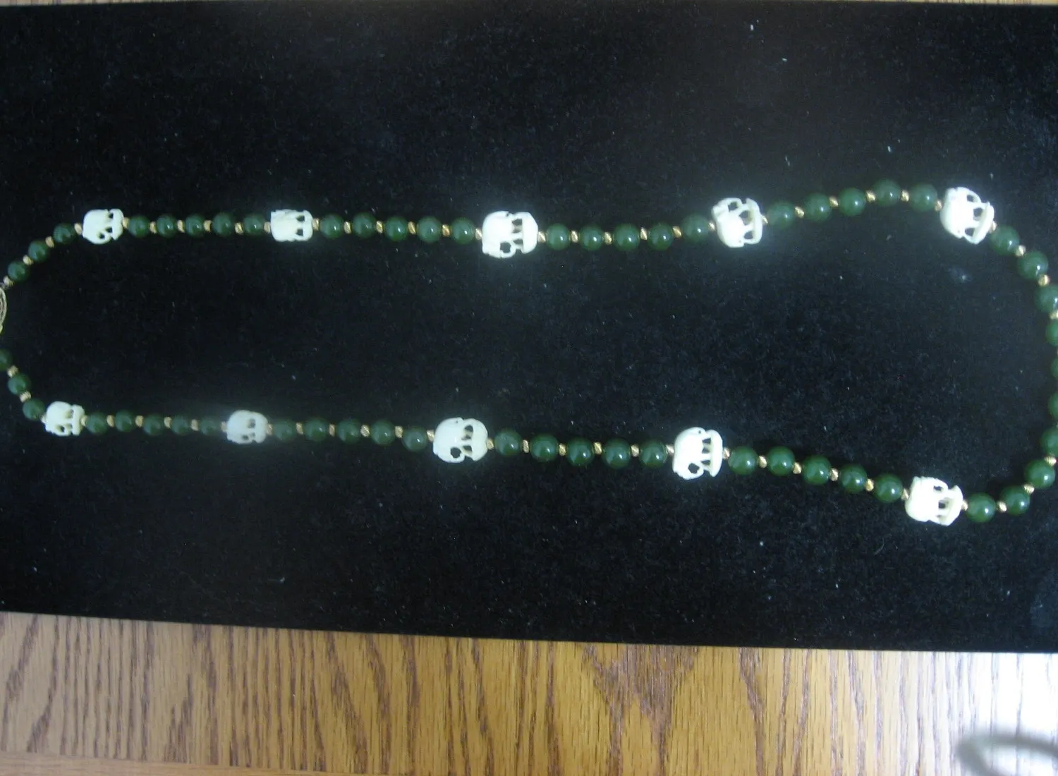 Authentic Mystical Trunk of Prosperity: Green and Gold Plated Beaded Elephant Necklace