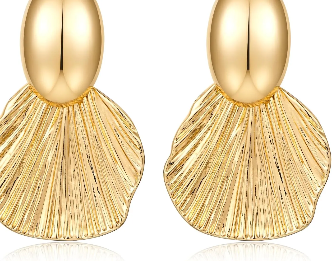 Authentic Gold Plated Earrings Dangle Chunky Fan-Shaped Earrings Shell Earring for Women T