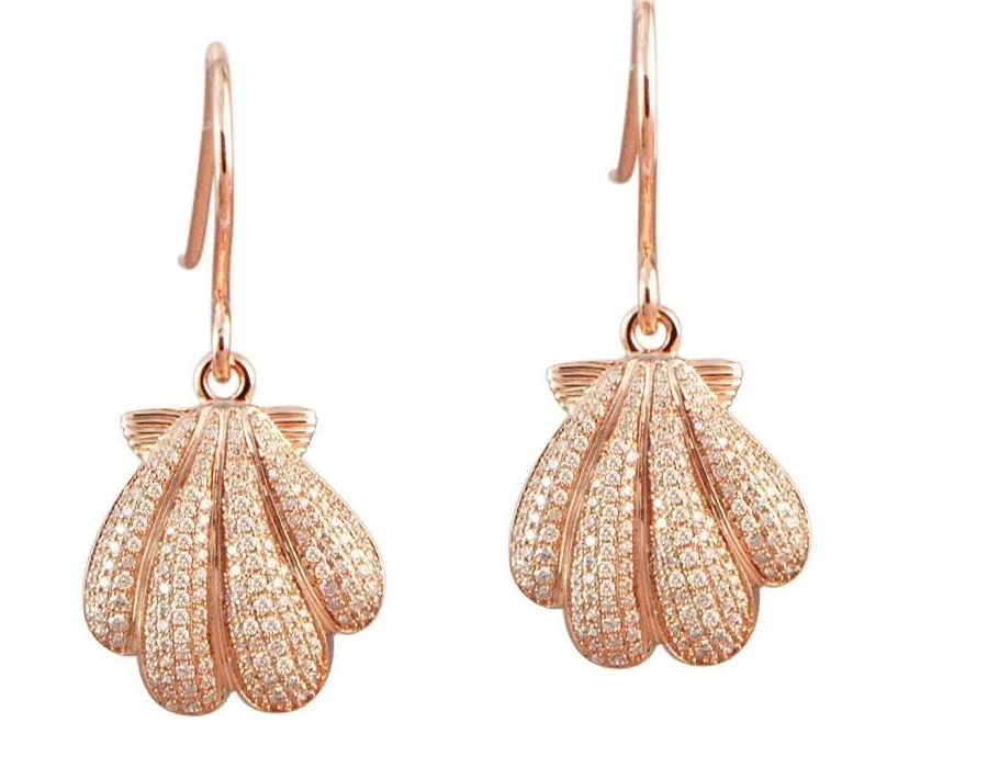 Authentic Hawaiian Sunrise Shell Rose Gold-Plated CZ Hook Earrings