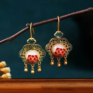 Authentic Golden Peony Ruyi Talisman Earrings: Veils of Prosperity and Grace