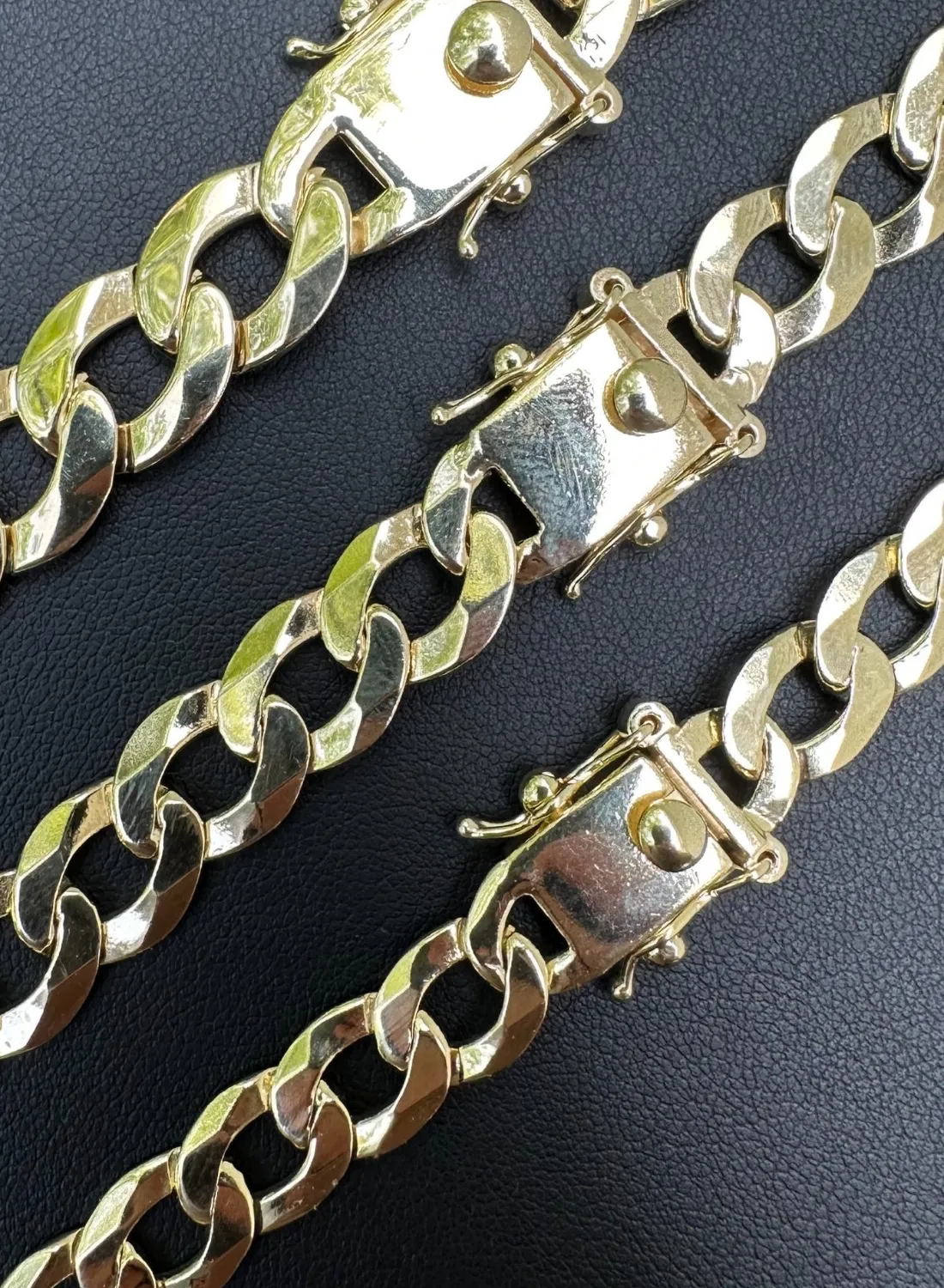 Authentic Curb Cuban Link Chain Necklace Bracelet Real 14k Gold Plated 925 Silver Box Lock