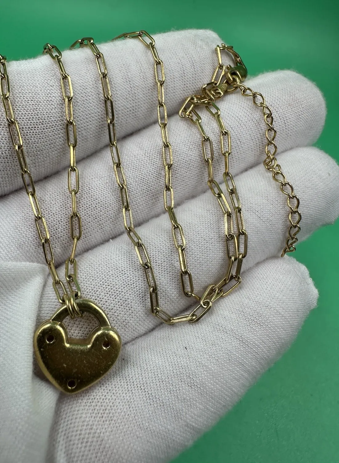 Authentic Vintage Heart&Lock Sterling Silver 925 Gold Plated Chain Necklace Pendant 20”