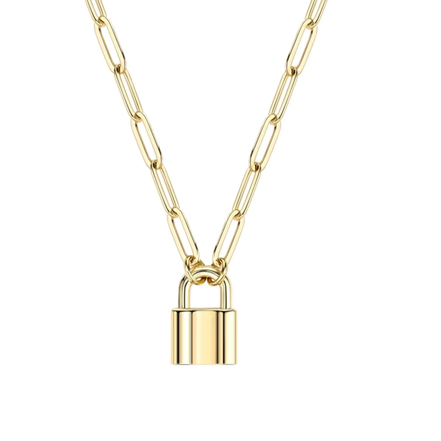 Authentic Locking in Love and Protection: 14K Gold Plated Chain Lock Necklace