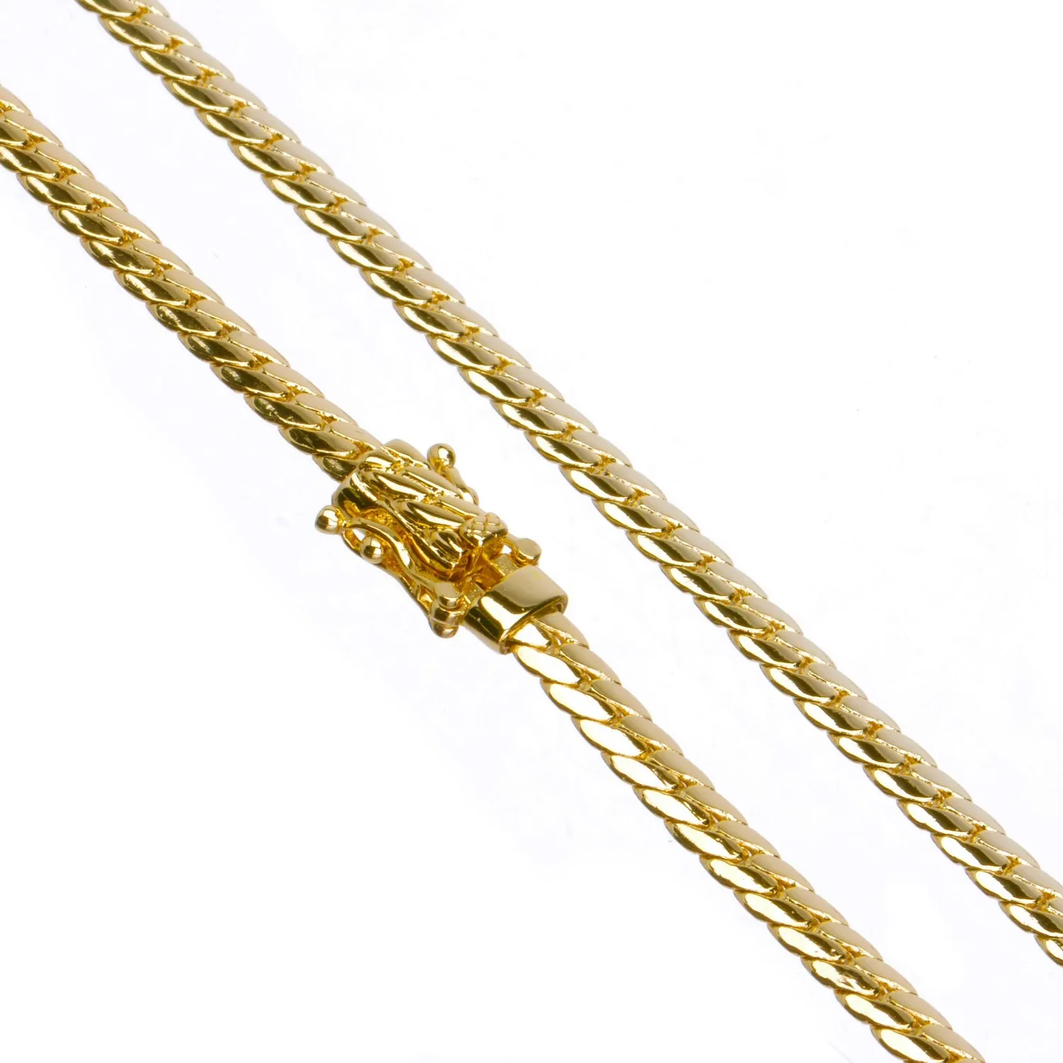 Authentic Men's 14K Gold Plated Cuban Link Chain Necklace Box Clasp Safety Lock 5 mm 26"