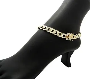 Authentic Celestial Ice‑Lock Ankh: Gold‑Plated 10mm 10″ Cuban Chain Anklet