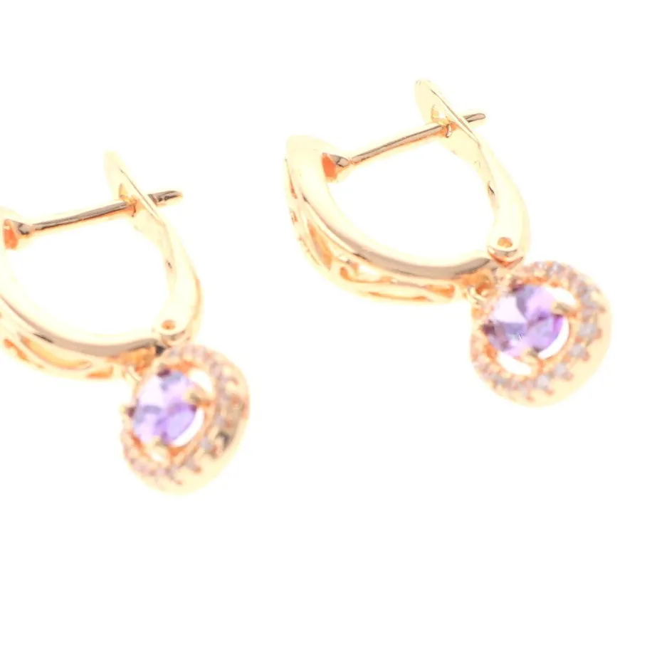 Authentic Gold Tone Gold Plated Metal English Lock Drop Earrings XPE2436-PUR