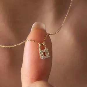 Authentic 1.10 Ct Round Cut Simulated Diamond Women's Lock Pendant 14k Yellow Gold Plated