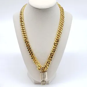 Authentic Guardian of Prosperity: Louis Vuitton Gold Lock with 18k Cuban Gold Plated Chain