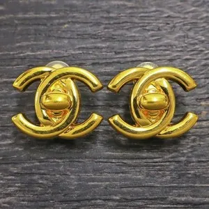 Authentic CHANEL Gold Plated CC Logos Turn Lock Vintage Clip Earrings #1325c Rise-on