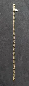 Authentic 3mm 18k Gold Plated Half Rope Twist Chain Bracelet 7.5 Inch Push Lock Enclosure