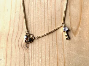 Authentic 925 SILVER Necklace Collier Gold Plated Key Lock Symbol Love Couple Loyalty