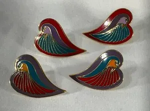 Authentic Vintage Laurel Burch DOVE HEART gold plated bird earrings purple red lot set 2